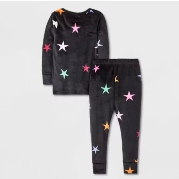 NWT Cat & Jack Black Stars Snuggly Soft Long Sleeve Pajama Set Size 6 - Picture 2 of 2